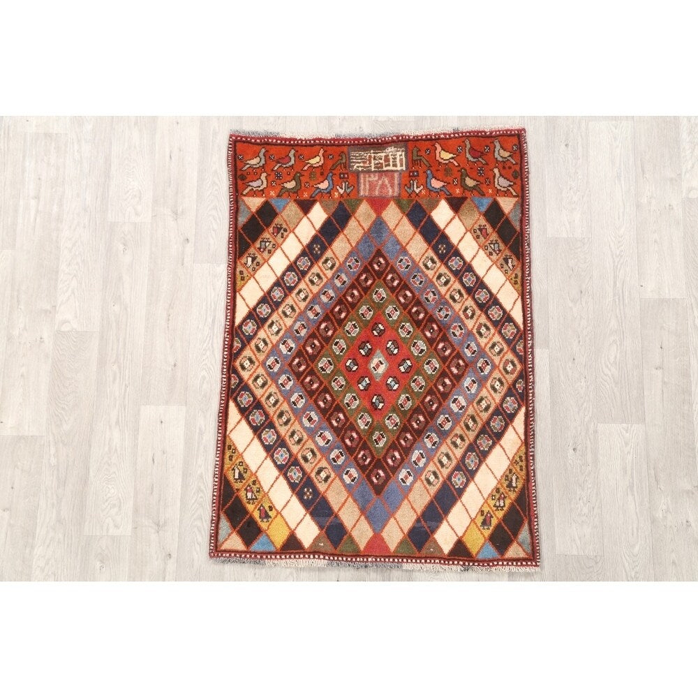 Gabbeh Geometric Hand Knotted Wool Persian Area Rug - 4'6" x 3'3"