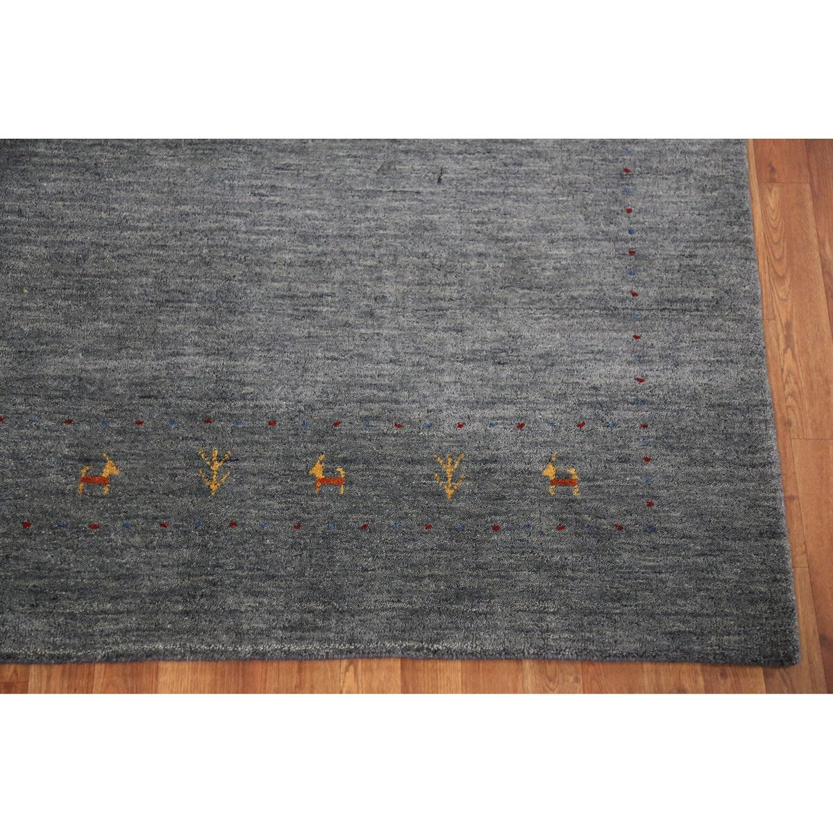 Gabbeh Indian Area Rug Handmade Grey Tribal Wool Carpet - 5'5" x 7'6"