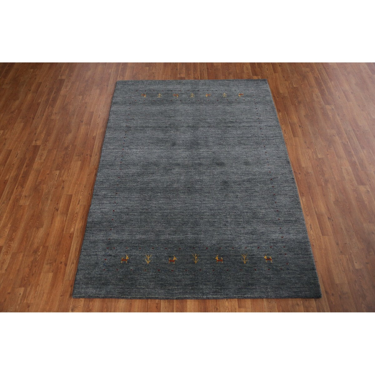 Gabbeh Indian Area Rug Handmade Grey Tribal Wool Carpet - 5'5" x 7'6"