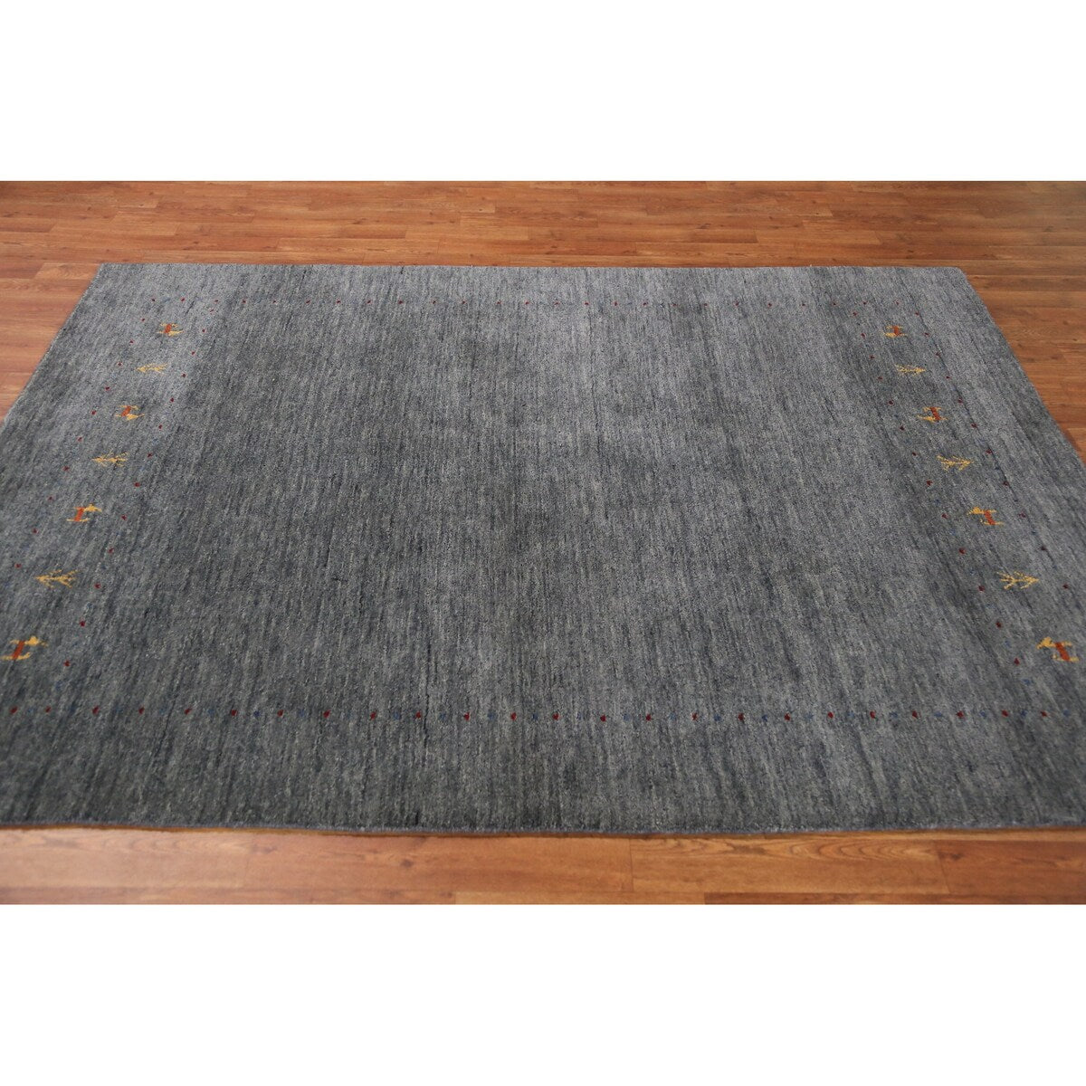 Gabbeh Indian Area Rug Handmade Grey Tribal Wool Carpet - 5'5" x 7'6"