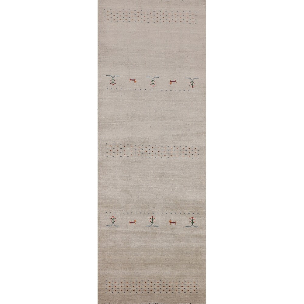 Gabbeh Indian Runner Rug Hand-Knotted Oriental Tribal Wool Carpet - 2'