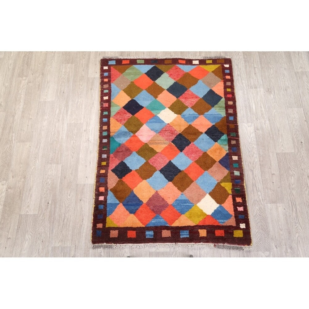 Gabbeh Modern Tribal Hand Made Wool Persian Area Rug - 5'3" x 3'10"