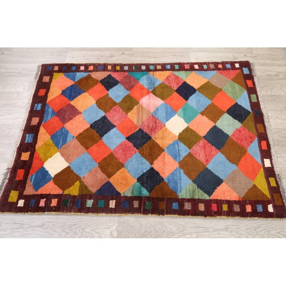 Gabbeh Modern Tribal Hand Made Wool Persian Area Rug - 5'3" x 3'10"