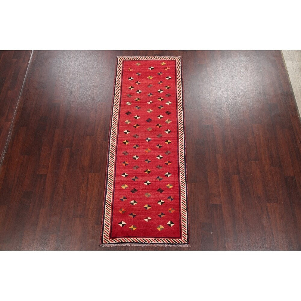 Gabbeh Oriental Hand Knotted Wool Persian Rug - 8'5" x 3'2" Runner