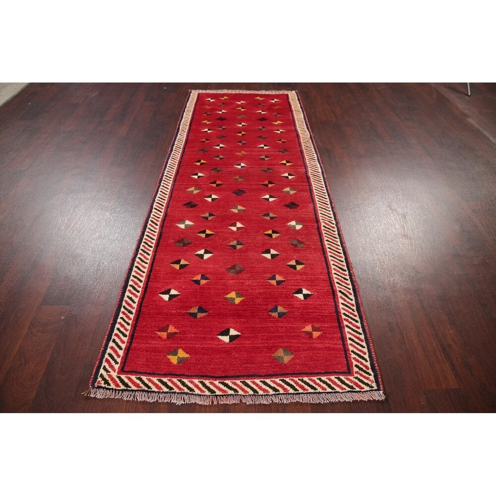 Gabbeh Oriental Hand Knotted Wool Persian Rug - 8'5" x 3'2" Runner