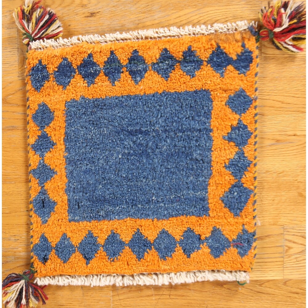 Gabbeh Shiraz Hand Knotted Persian Modern Bordered Area Rug - 1'3" x 1'2" Square