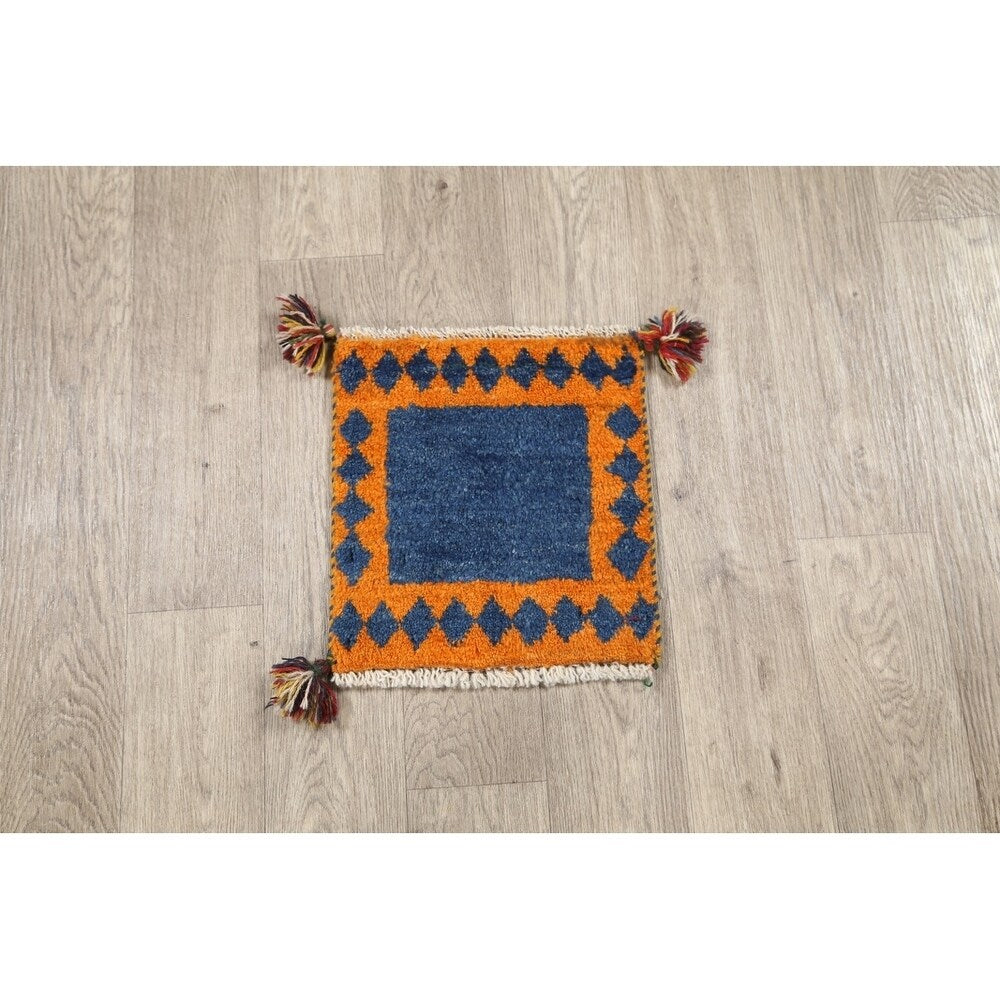 Gabbeh Shiraz Hand Knotted Persian Modern Bordered Area Rug - 1'3" x 1'2" Square
