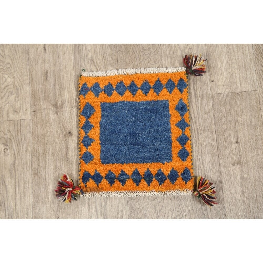 Gabbeh Shiraz Hand Knotted Persian Modern Bordered Area Rug - 1'3" x 1'2" Square