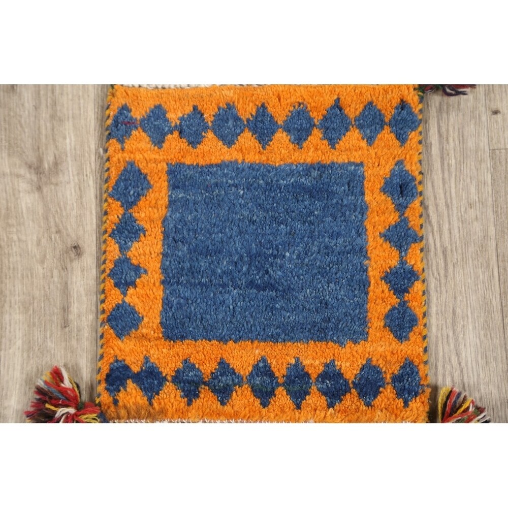Gabbeh Shiraz Hand Knotted Persian Modern Bordered Area Rug - 1'3" x 1'2" Square