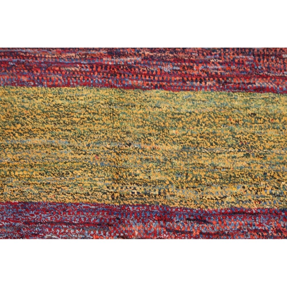 Gabbeh Shiraz Handmade Persian Modern Stripe Bordered Rug - 6'11" x 2'11" Runner