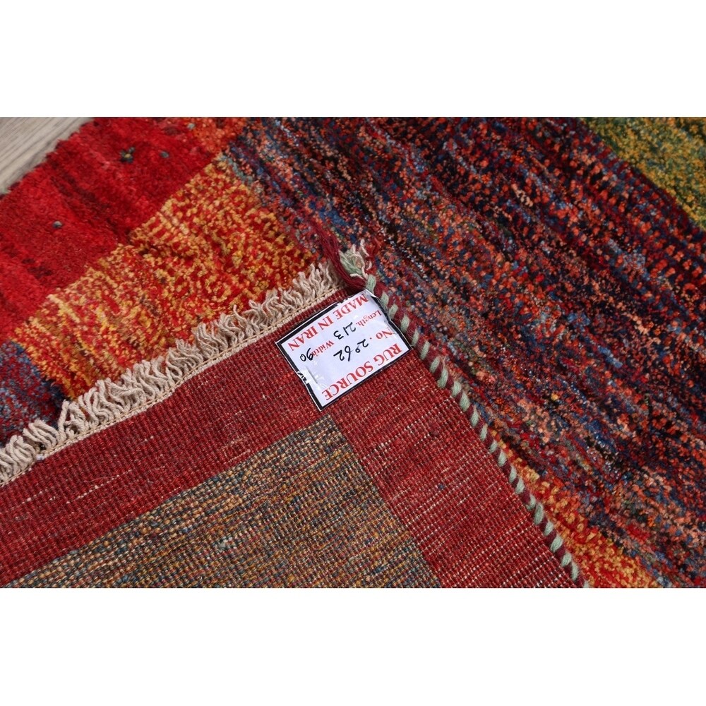 Gabbeh Shiraz Handmade Persian Modern Stripe Bordered Rug - 6'11" x 2'11" Runner