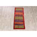 Gabbeh Shiraz Handmade Persian Modern Stripe Bordered Rug - 6'11" x 2'11" Runner