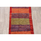 Gabbeh Shiraz Handmade Persian Modern Stripe Bordered Rug - 6'11" x 2'11" Runner