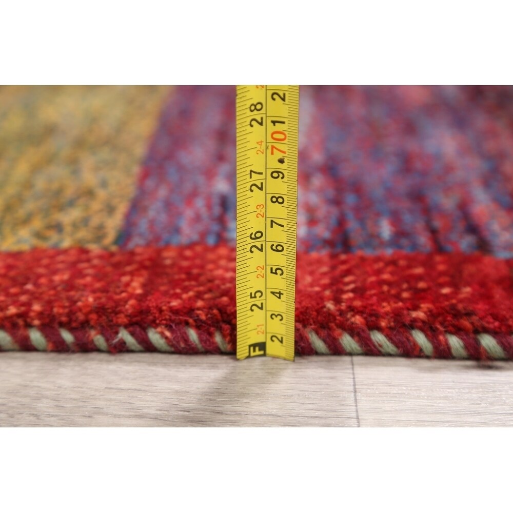 Gabbeh Shiraz Handmade Persian Modern Stripe Bordered Rug - 6'11" x 2'11" Runner