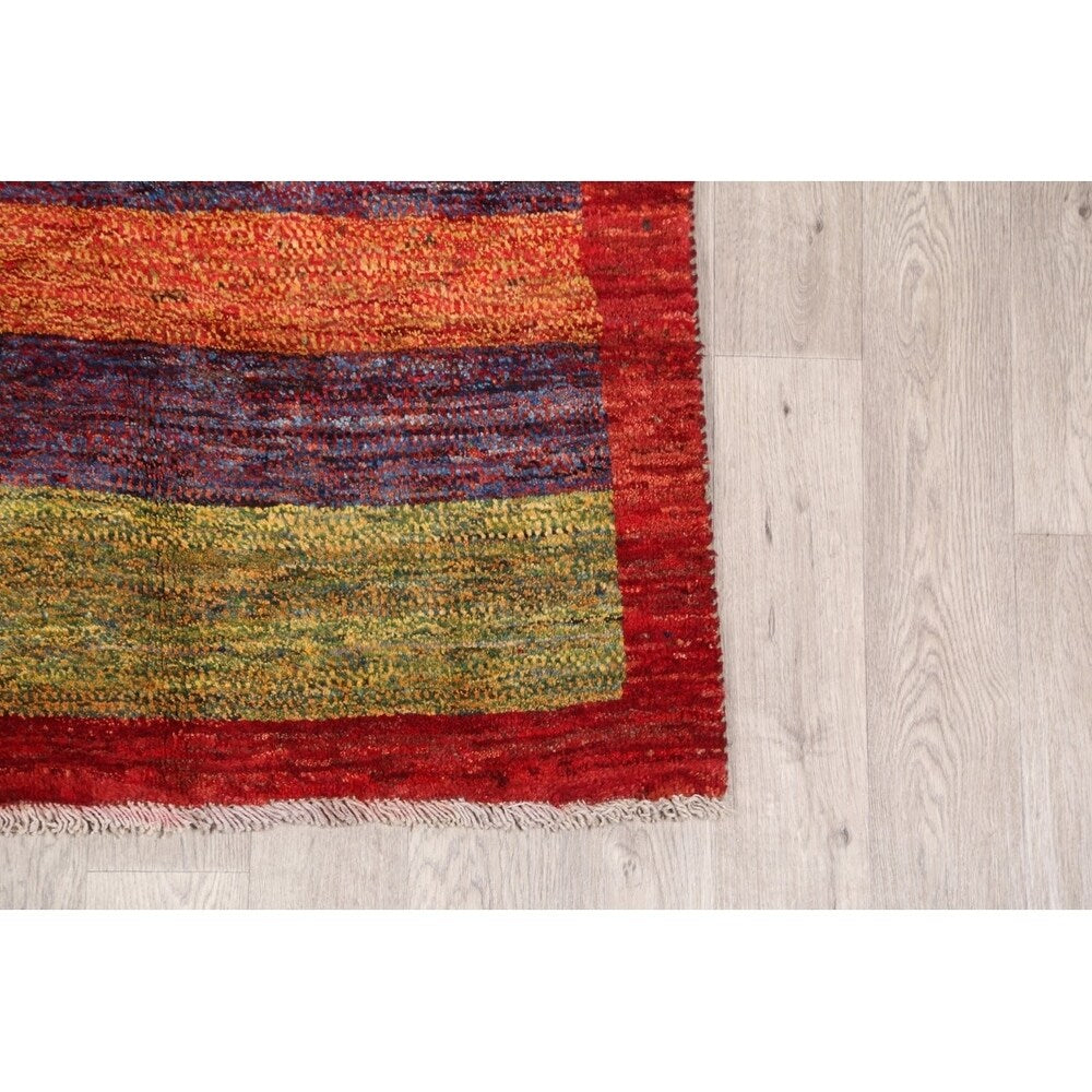Gabbeh Shiraz Handmade Persian Modern Stripe Bordered Rug - 6'11" x 2'11" Runner