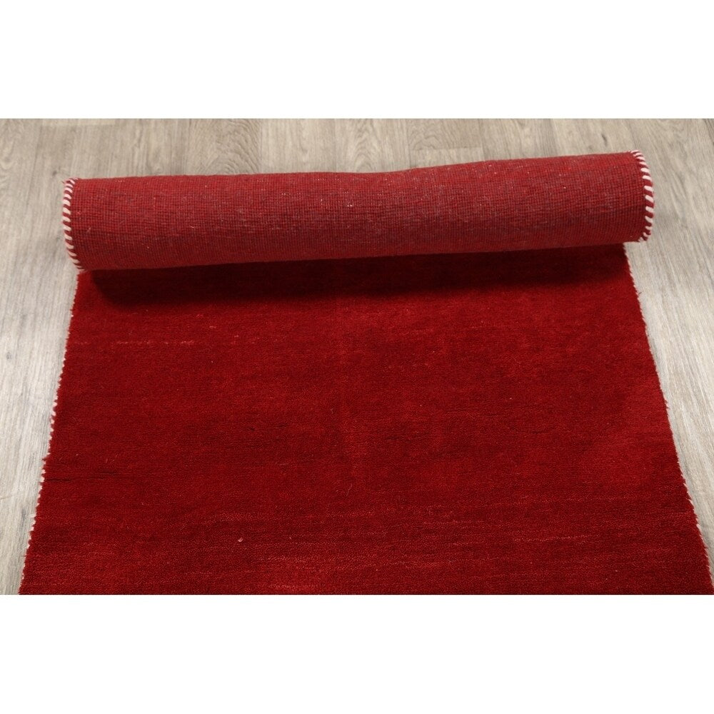 Gabbeh Shiraz Handmade Wool Persian Modern Rug Solid Red Carpet - 6'4" x 3'2" Runner