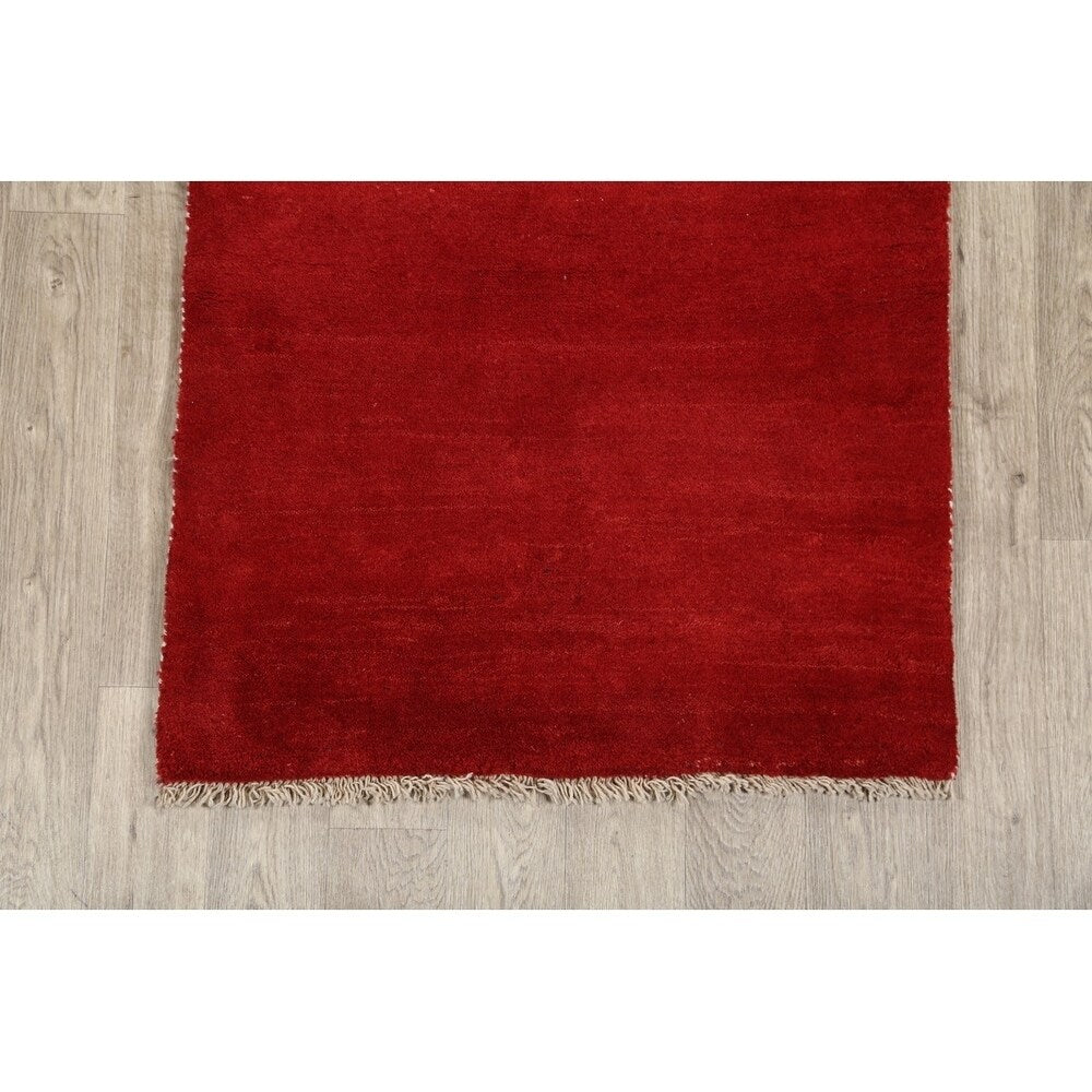 Gabbeh Shiraz Handmade Wool Persian Modern Rug Solid Red Carpet - 6'4" x 3'2" Runner