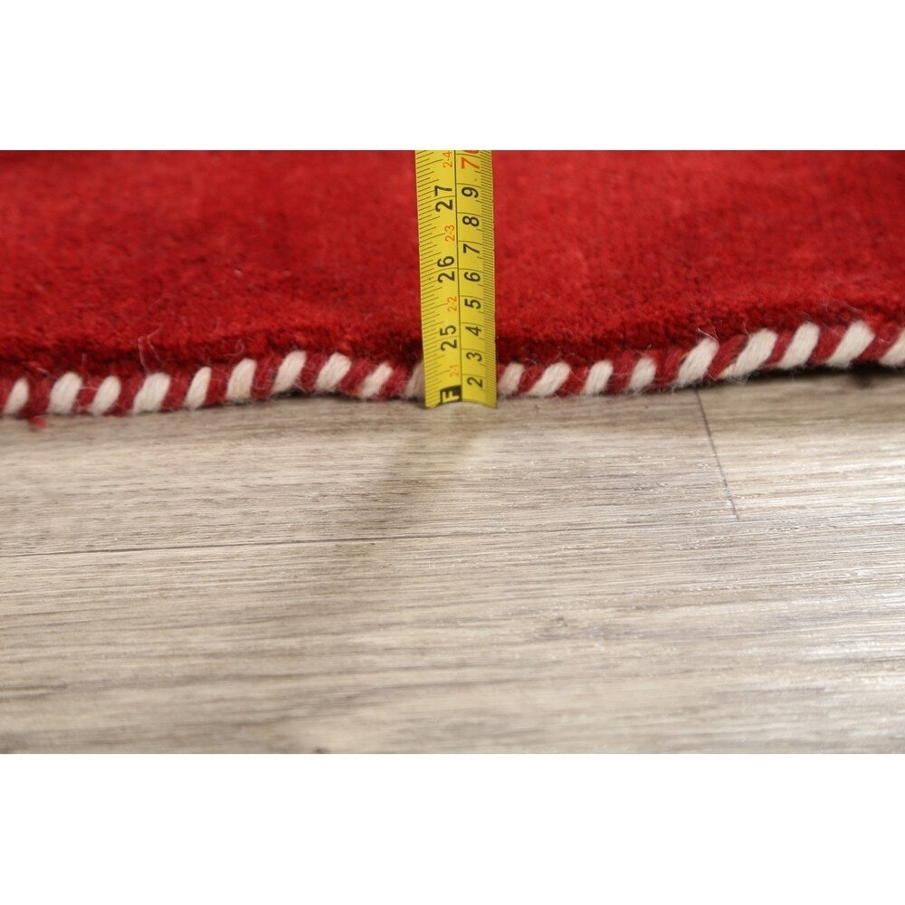 Gabbeh Shiraz Handmade Wool Persian Modern Rug Solid Red Carpet - 6'4" x 3'2" Runner