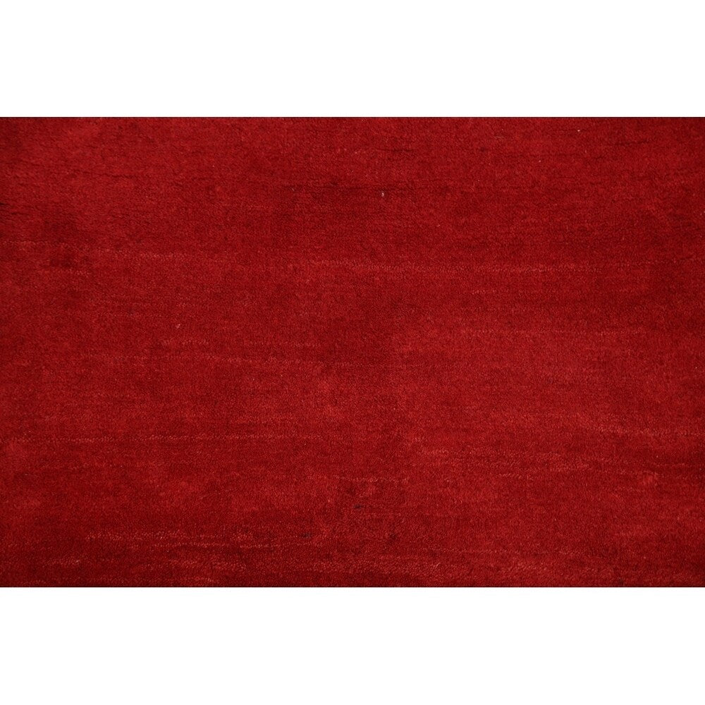 Gabbeh Shiraz Handmade Wool Persian Modern Rug Solid Red Carpet - 6'4" x 3'2" Runner
