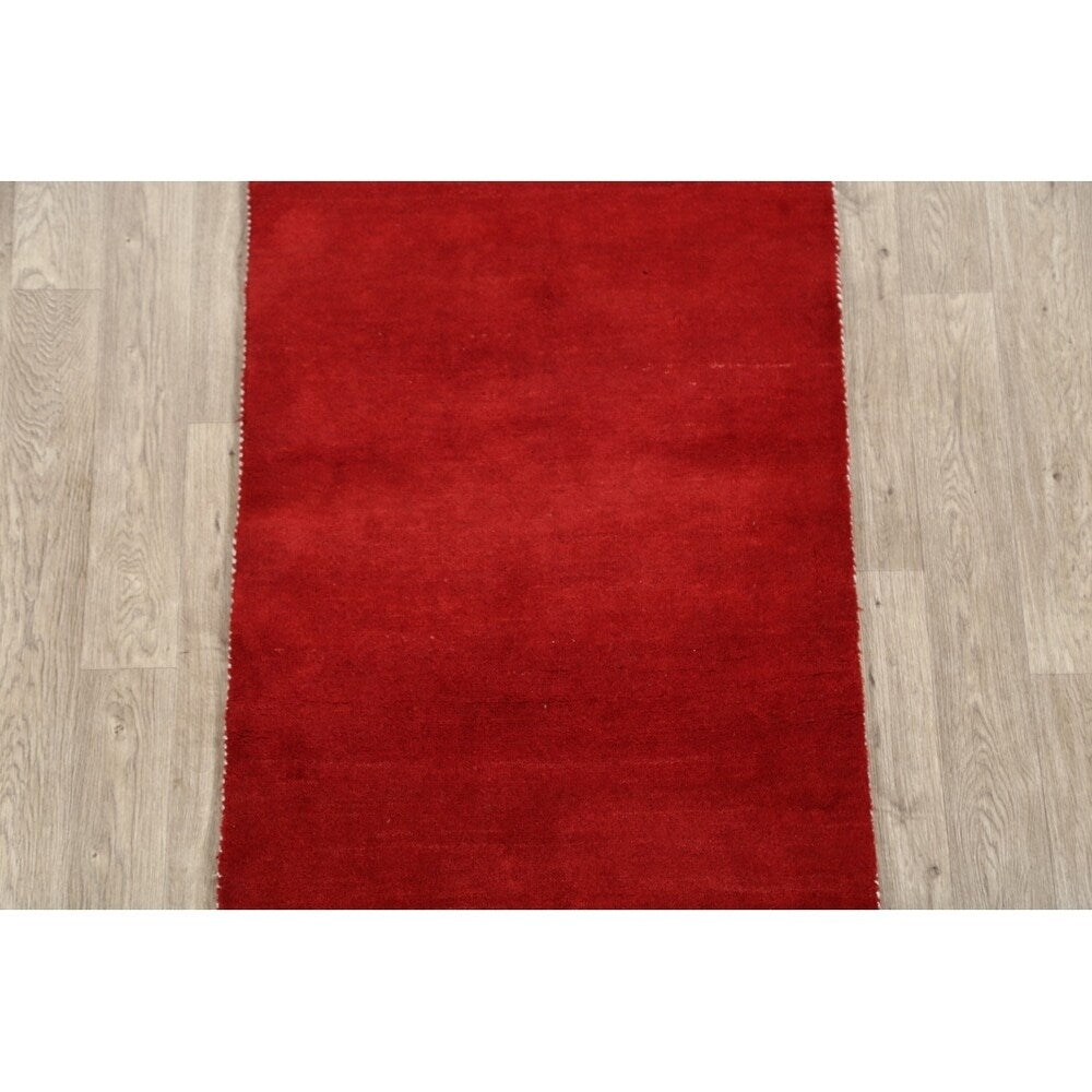 Gabbeh Shiraz Handmade Wool Persian Modern Rug Solid Red Carpet - 6'4" x 3'2" Runner
