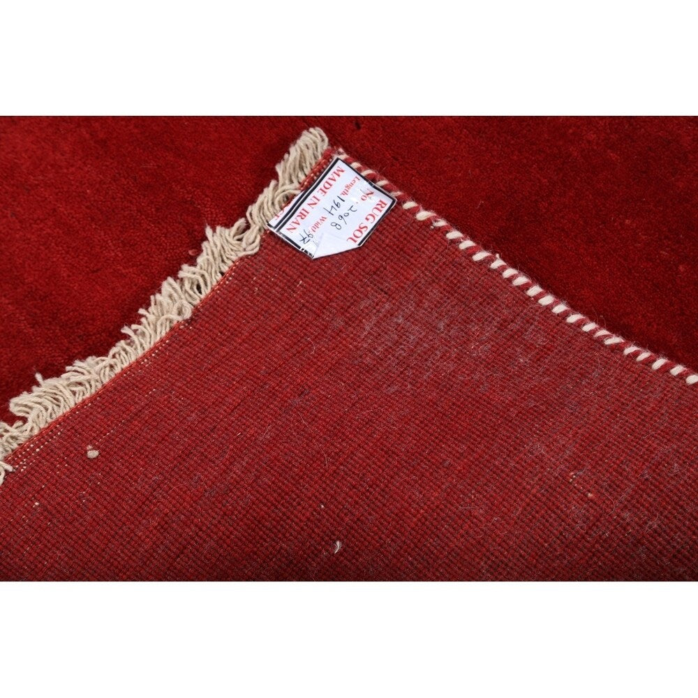 Gabbeh Shiraz Handmade Wool Persian Modern Rug Solid Red Carpet - 6'4" x 3'2" Runner