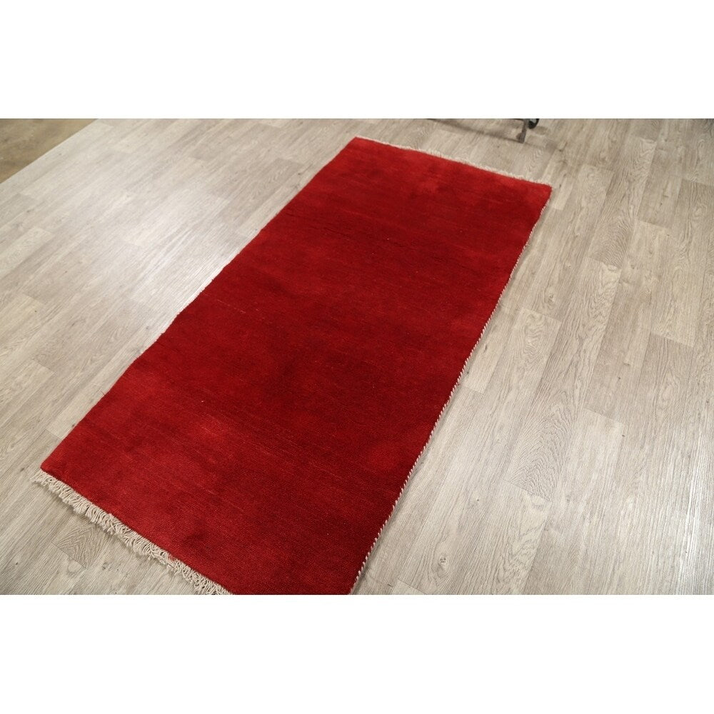 Gabbeh Shiraz Handmade Wool Persian Modern Rug Solid Red Carpet - 6'4" x 3'2" Runner