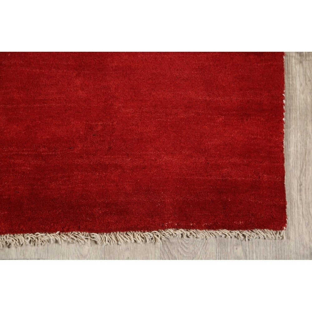 Gabbeh Shiraz Handmade Wool Persian Modern Rug Solid Red Carpet - 6'4" x 3'2" Runner