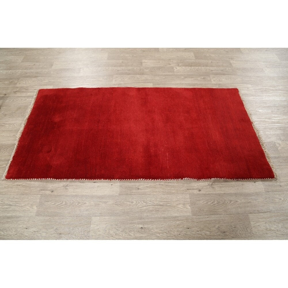Gabbeh Shiraz Handmade Wool Persian Modern Rug Solid Red Carpet - 6'4" x 3'2" Runner