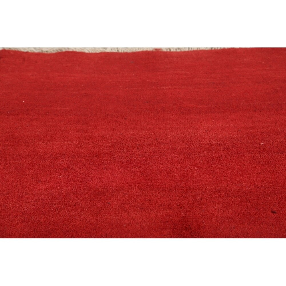 Gabbeh Shiraz Handmade Wool Persian Modern Rug Solid Red Carpet - 6'4" x 3'2" Runner