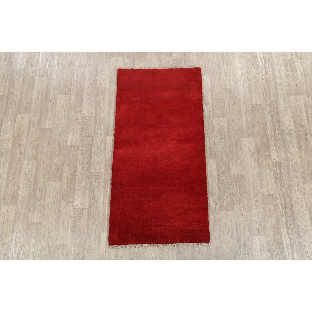 Gabbeh Shiraz Handmade Wool Persian Modern Rug Solid Red Carpet - 6'4" x 3'2" Runner