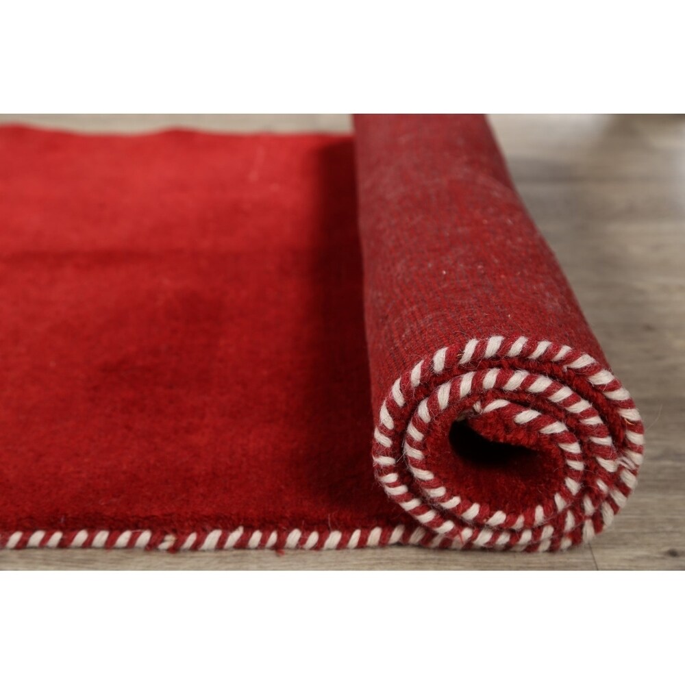 Gabbeh Shiraz Handmade Wool Persian Modern Rug Solid Red Carpet - 6'4" x 3'2" Runner