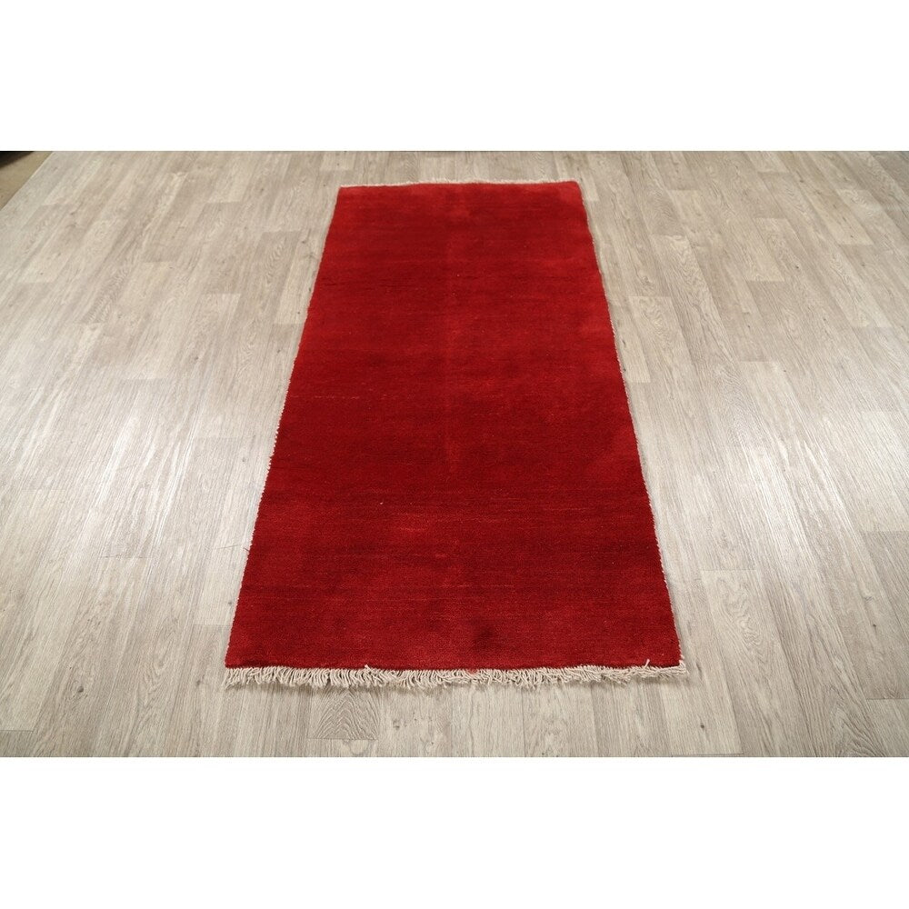 Gabbeh Shiraz Handmade Wool Persian Modern Rug Solid Red Carpet - 6'4" x 3'2" Runner
