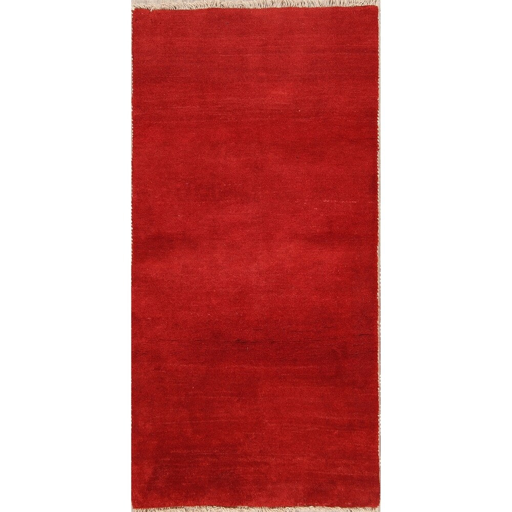 Gabbeh Shiraz Handmade Wool Persian Modern Rug Solid Red Carpet - 6'4" x 3'2" Runner