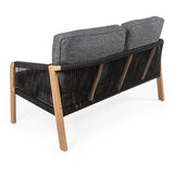Gable Modern Bohemian Roped Acacia Wood Outdoor Loveseat with Cushions, by JONATHAN Y