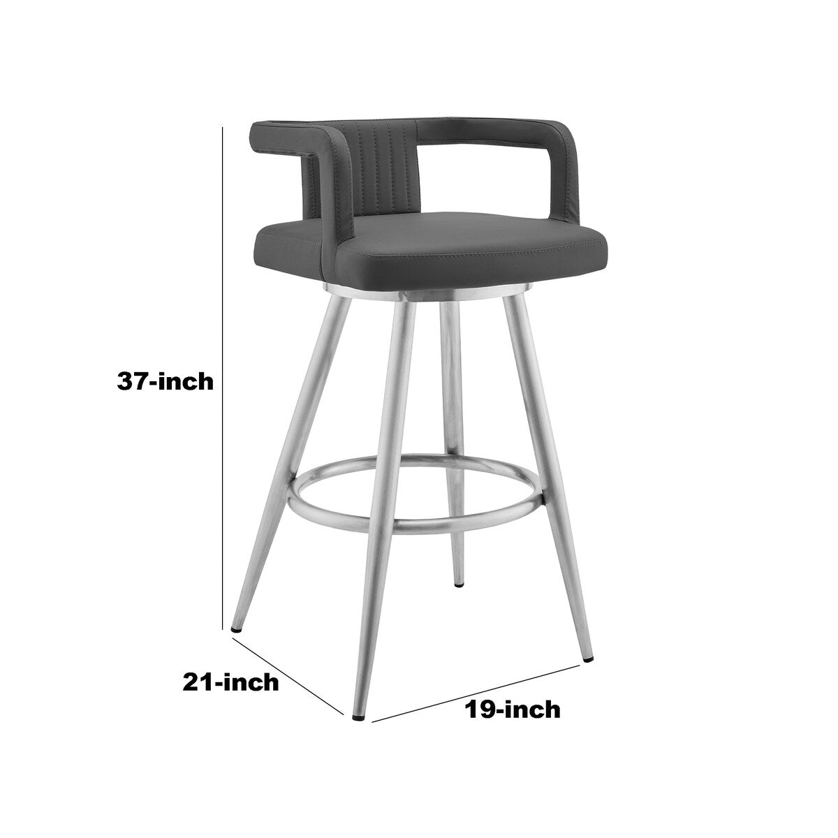 Gabriele 30" Gray Faux Leather and Brushed Stainless Steel Swivel Bar Stool