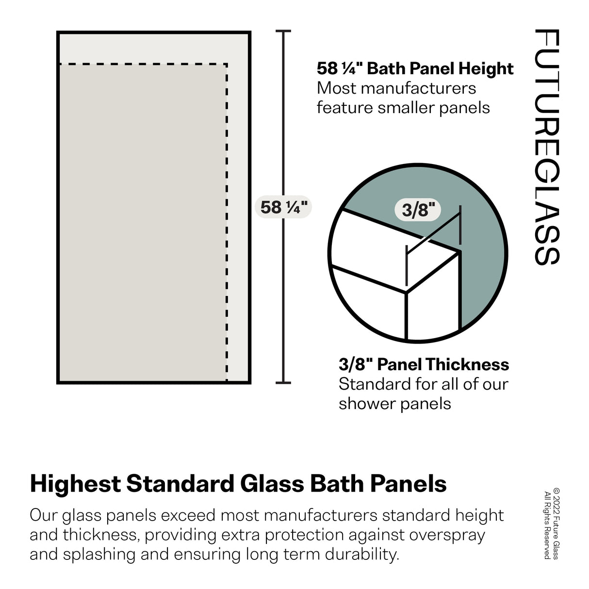 Gaia 30 in. x 58.25 in. Single Fixed Frameless Fluted Frosted Bath Panel Shower Tub Door