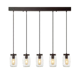 Gaines 33.25" 5-Light Farmhouse Industrial Iron Mason Jar Linear LED Pendant, Oil Rubbed Bronze/Clear by JONATHAN Y