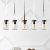 Gaines 33.25" 5-Light Farmhouse Industrial Iron Mason Jar Linear LED Pendant, Oil Rubbed Bronze/Clear by JONATHAN Y