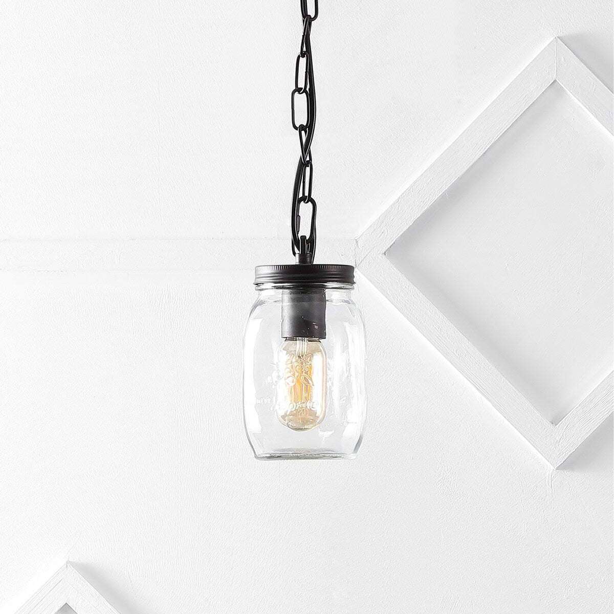 Gaines 5.5" 1-Light Farmhouse Industrial Iron Mason Jar LED Pendant, Oil Rubbed Bronze/Clear by JONATHAN Y
