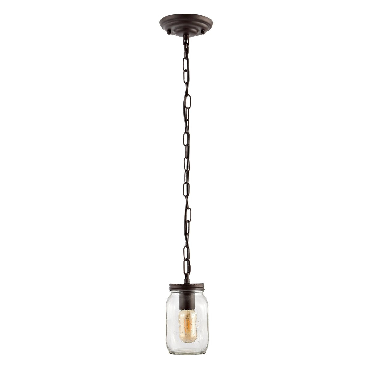 Gaines 5.5" 1-Light Farmhouse Industrial Iron Mason Jar LED Pendant, Oil Rubbed Bronze/Clear by JONATHAN Y