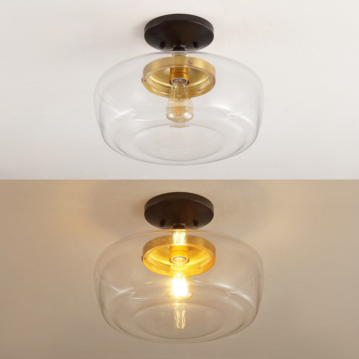 Gaines Glass/Iron Farmhouse Modern LED Flush Mount, by JONATHAN Y