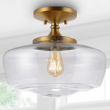 Gaines Glass/Iron Farmhouse Modern LED Flush Mount, by JONATHAN Y