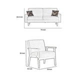 Gala 2 Piece Sofa and Chair Set, Ivory Fabric, 2 Pillows, Brown Wood Frame