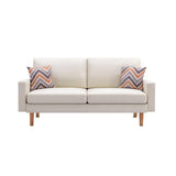 Gala 2 Piece Sofa and Chair Set, Ivory Fabric, 2 Pillows, Brown Wood Frame