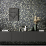 Galerie Wallcoverings Leafy Scroll Damask Vinyl on Non-woven Metallic Wallpaper Roll