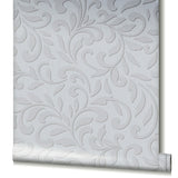 Galerie Wallcoverings Leafy Scroll Damask Vinyl on Non-woven Metallic Wallpaper Roll
