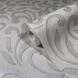 Galerie Wallcoverings Leafy Scroll Damask Vinyl on Non-woven Metallic Wallpaper Roll