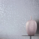 Galerie Wallcoverings Leafy Scroll Damask Vinyl on Non-woven Metallic Wallpaper Roll