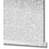 Galerie Wallcoverings Leafy Scroll Damask Vinyl on Non-woven Metallic Wallpaper Roll