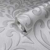 Galerie Wallcoverings Leafy Scroll Damask Vinyl on Non-woven Metallic Wallpaper Roll